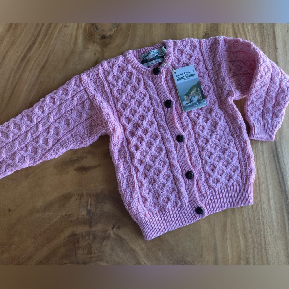 NWT 🇮🇪 Aran Crafts Kids Pink Cable Knit Cardigan 2-3T